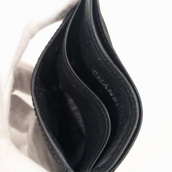 Auth Black CHANEL Card Case CC Mark Quilting Patchwork Black Leather - Picture 9 of 9